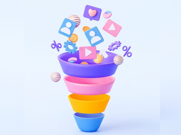 Colourful digital sales funnel illustration