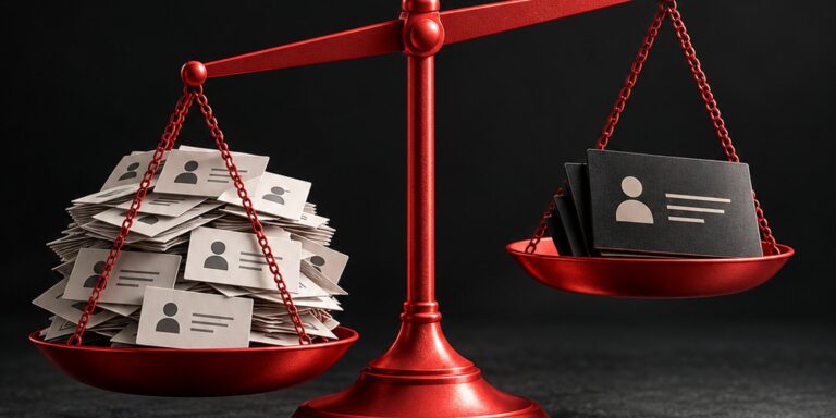 Red scale weighing many leads against a few customers