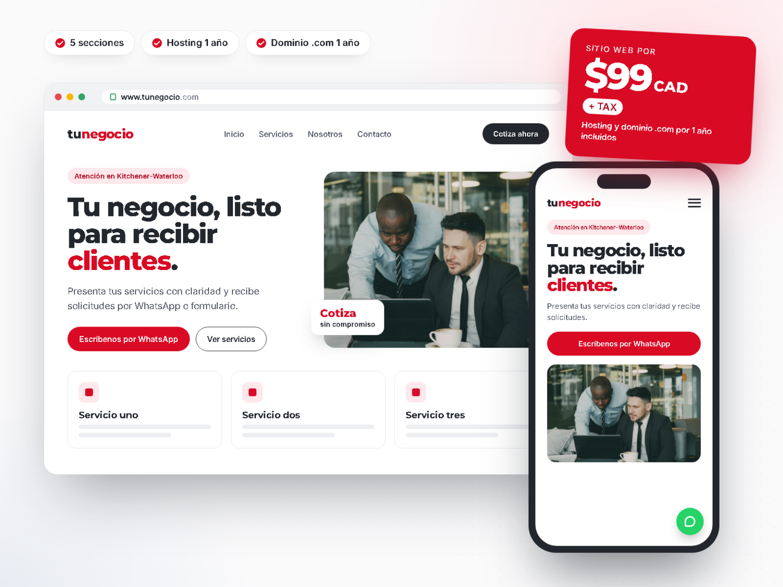 Sitio web por $99 CAD + TAX con hosting y dominio .com por 1 año - Lovbot Marketing